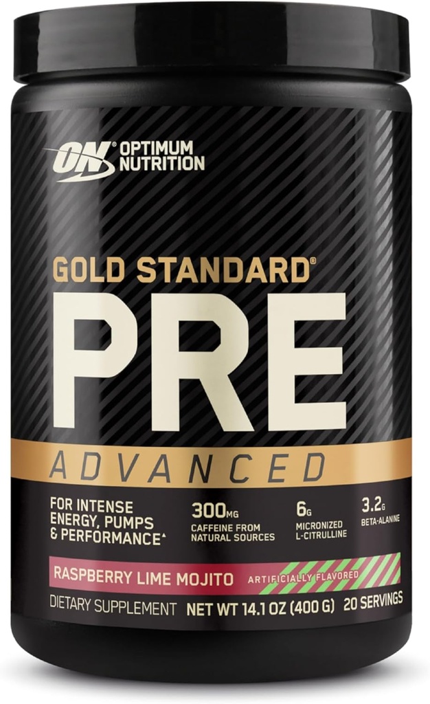 Optimum Nutrition Gold Standard Pre Workout Advanced, with Creatine, Beta- Alanine, Micronized L-Citrulline and Caffeine for Energy, Keto Friendly, Raspberry Lime Mojito, 20 Servings