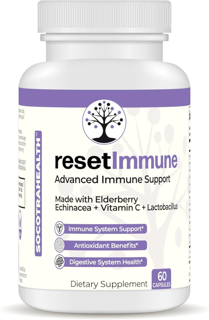 ResetImune - Advanced Immune Dukung - dengan Elderberry, Echinacea, Vitamin C, Laccoillus - 60 Vegan Capsules