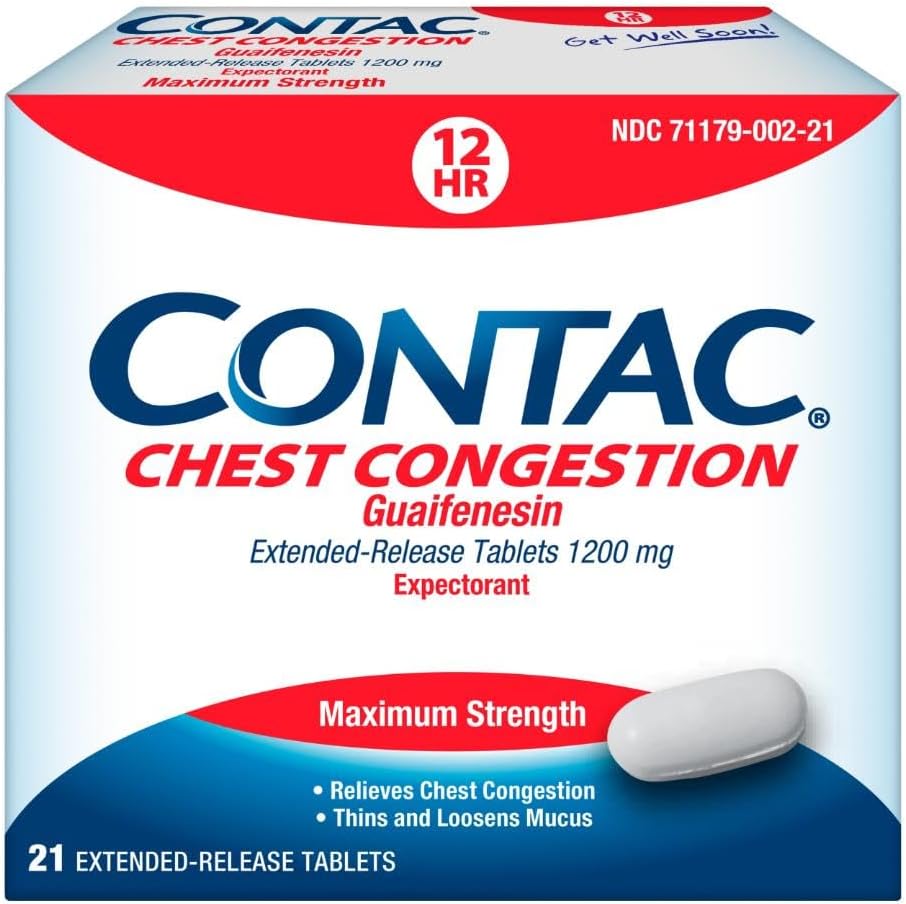 Contac Chest Contraffic, Maximum Power Expectorant Cough and Thins and Loosen Mucus, Extended Rilis Tablet, Guaafenesin 1200 mg, Extended Rilis Tablet, 21 Count
