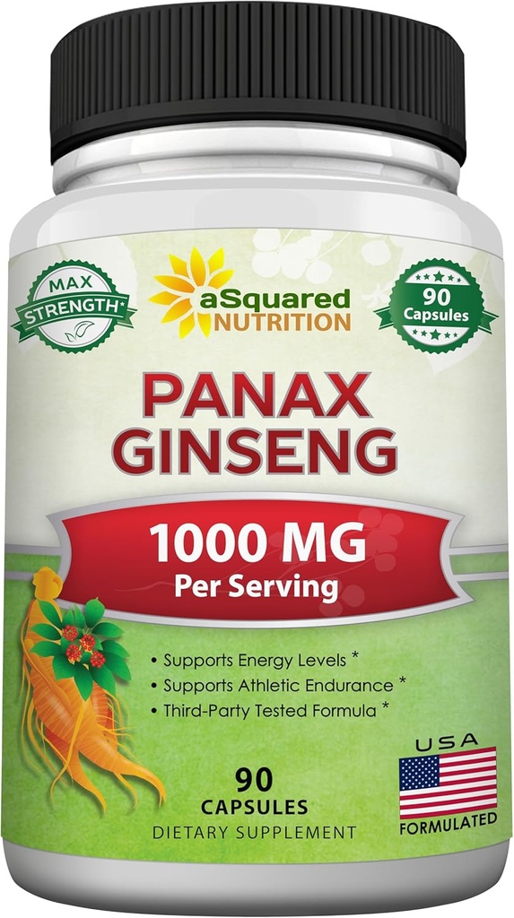 Nutrition Natural Panax (1000mg MaxPower) -90 Capsules Root Extract Complex (Red & White), Dosage Ginsenosides Tinggi di Seeds, Persediaan Powder Asia, Tablet Pil untuk Energi