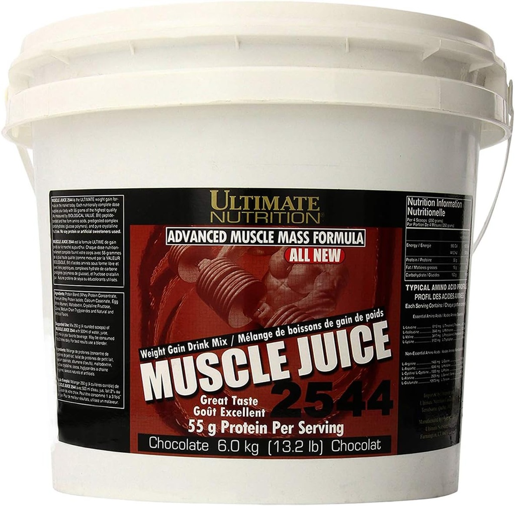 Juice Nutrition Ultimate, Weight Gain Drink Mix - Misaer Gainer Powder for Men & Women - Supplemen untuk Perkembangan Muscle Lean & Imune Dukungan dengan 55g Protein - Coklat, 13.2lb