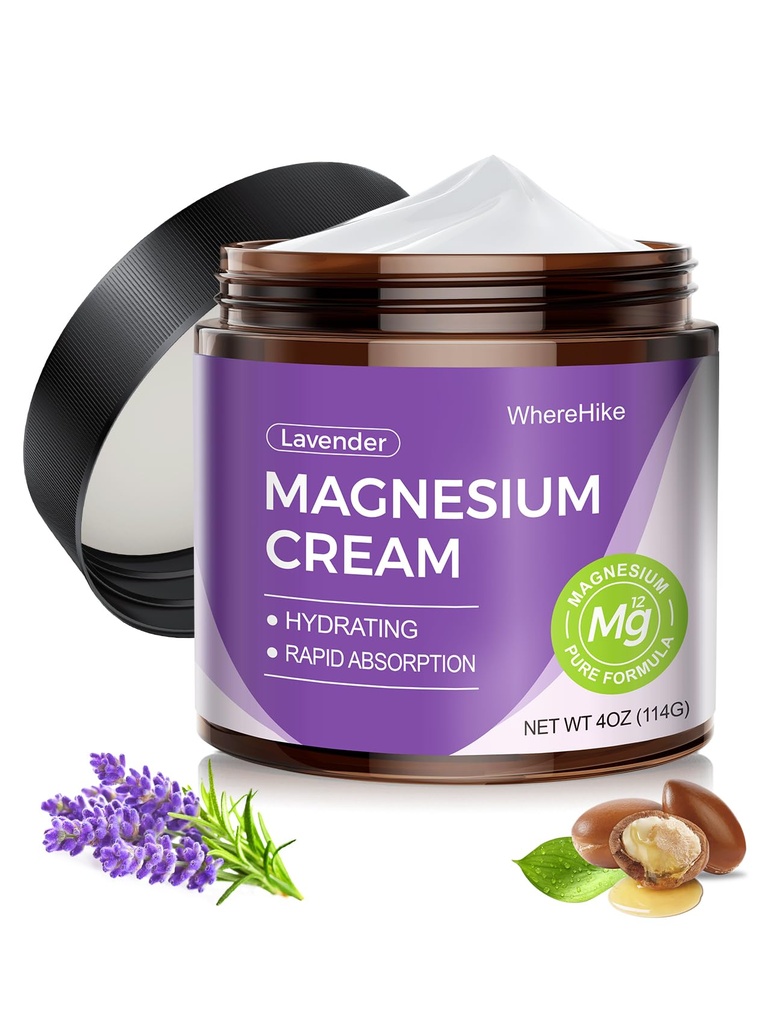 Natural Topical Magnesium Cream for Sleep, Nighttime Magnesium Lotion for Pain and Leg Cramps, Muscle Relaxation, Calm, Deep Hydration for Skin Care. (Lavender)