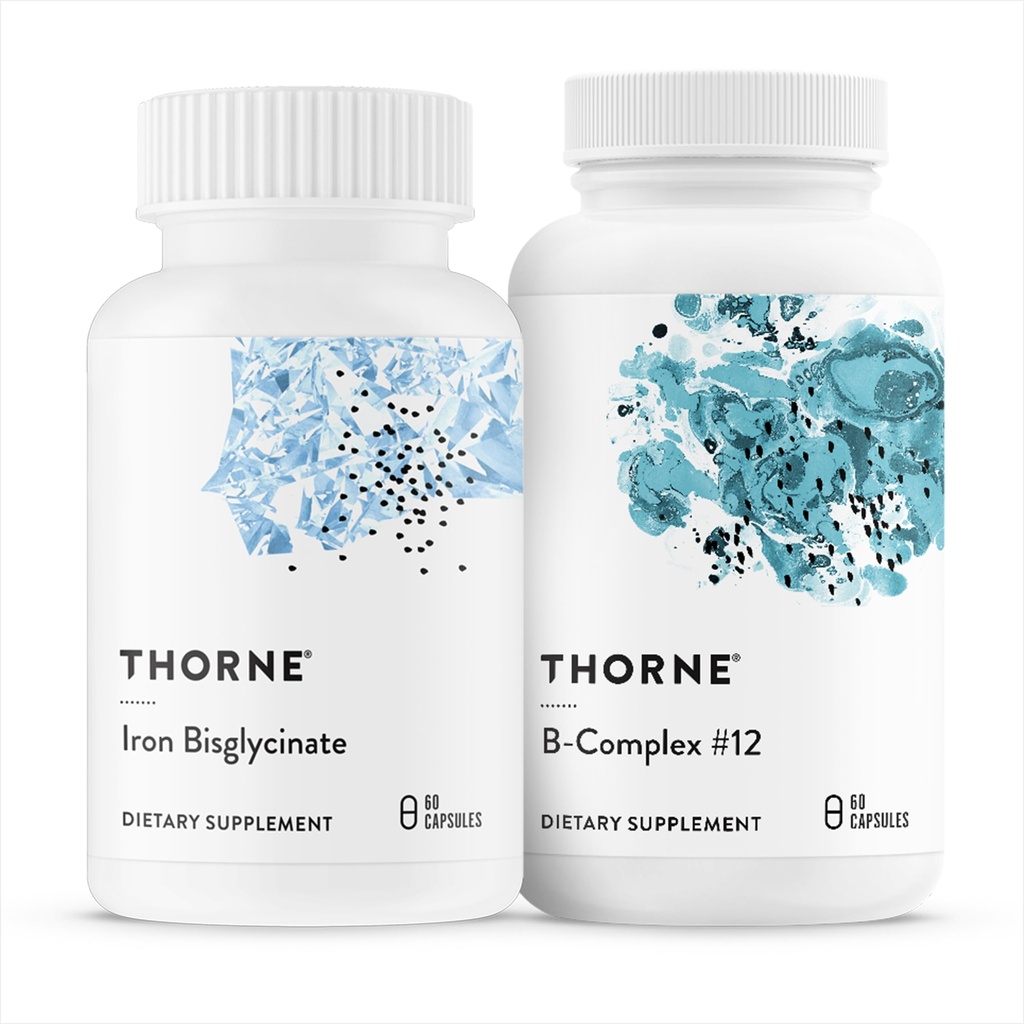THORNE - Nutrient Essenitials Duo - Iron Bisglycinate & B- Complex # 12 untuk Dukungan Energi dan Gedung Darah - 60 Servis
