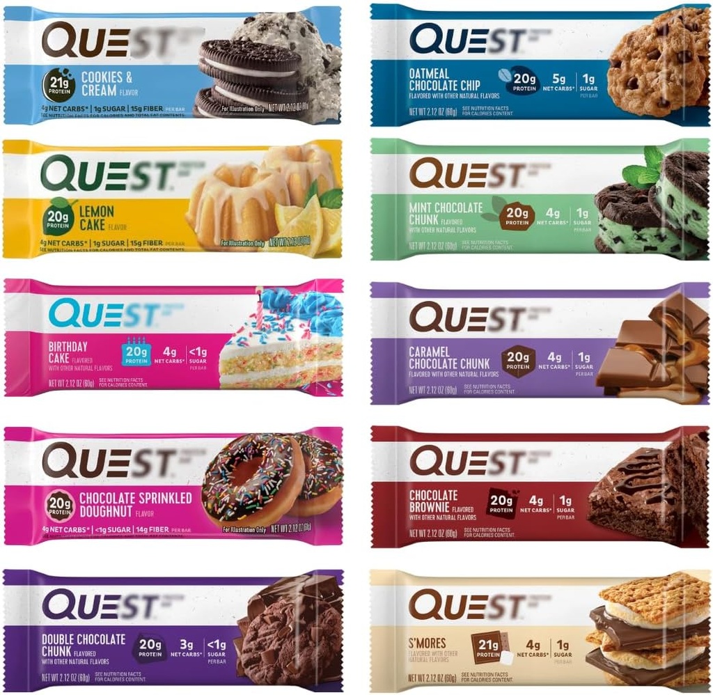 Bars Protein Nutrition, Didukung 10 Flavor Variety Pack - Protein Tinggi, Karb Rendah, Gluten Bebas, Keto Friendly - 2.12 Oz Bars - 12 Count