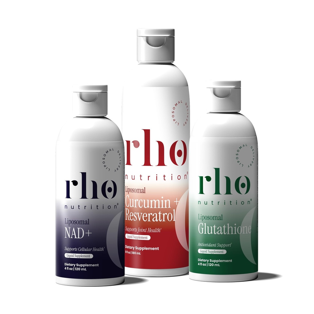 Nutres Rho - Cellular Health Estials Bundle - Liquid Lipomal Suplemen untuk Penuaan & Cellular Dukungan - NAD +, Curcumin + Resveratrol, & Glutathione (3 Pack)