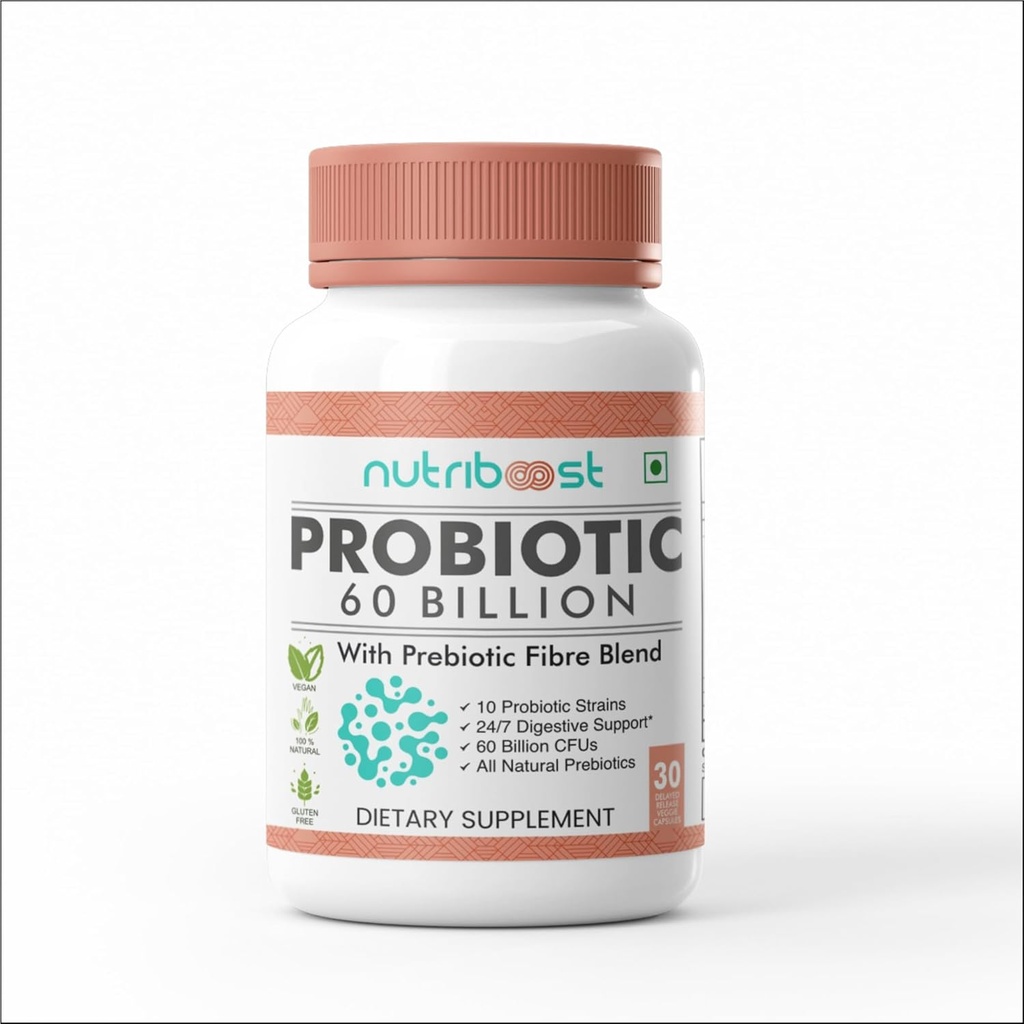 Probiotik dengan serat Probiotic Blend Veggie Capsules - 60 Milyar CFU -10 Strains Probiotic / Easy Dibuble, Fuller Nutrition / Organik / Natural for Women & Men (60.0 Servings)