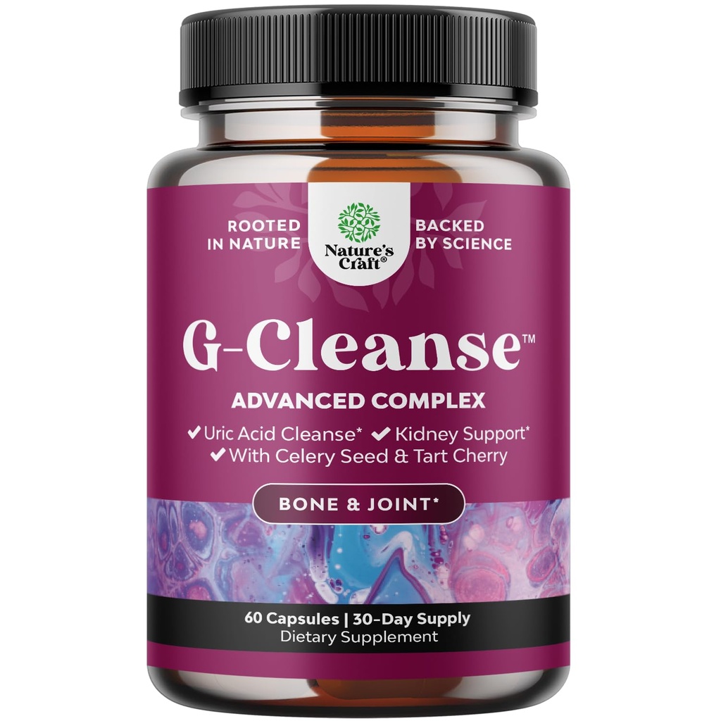 Natures Craft G-Cleanse Uric Acid Suplement - Uric Acid Cleanse for Joint & Kidney Dupport - Ginney Cleanser with Chanca Piedra, Tart Cherry Extract, Celery Seed Extract Capsules - 60 Count