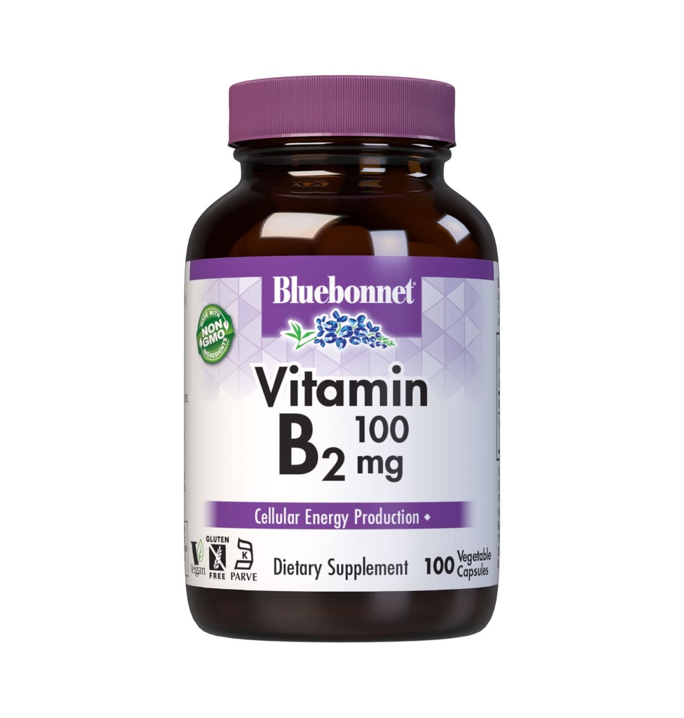 Bluebonnet Nutrition Vitamin B2 100 mg, For Cardiovaskular and Nervous System Health, Soy- Free, Gluten- Free, Kosher Certified, Dairy- Free, Vegan, Non-GMO, 100 Vegetable Capsules, 100 Pelayan