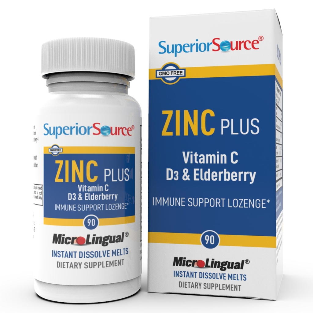 Superior Source Zinc Plus - Imune System Health Suppplement - Vitamin C, Elderberry & Vitamin D3-90 Instant Dissolve Tablet