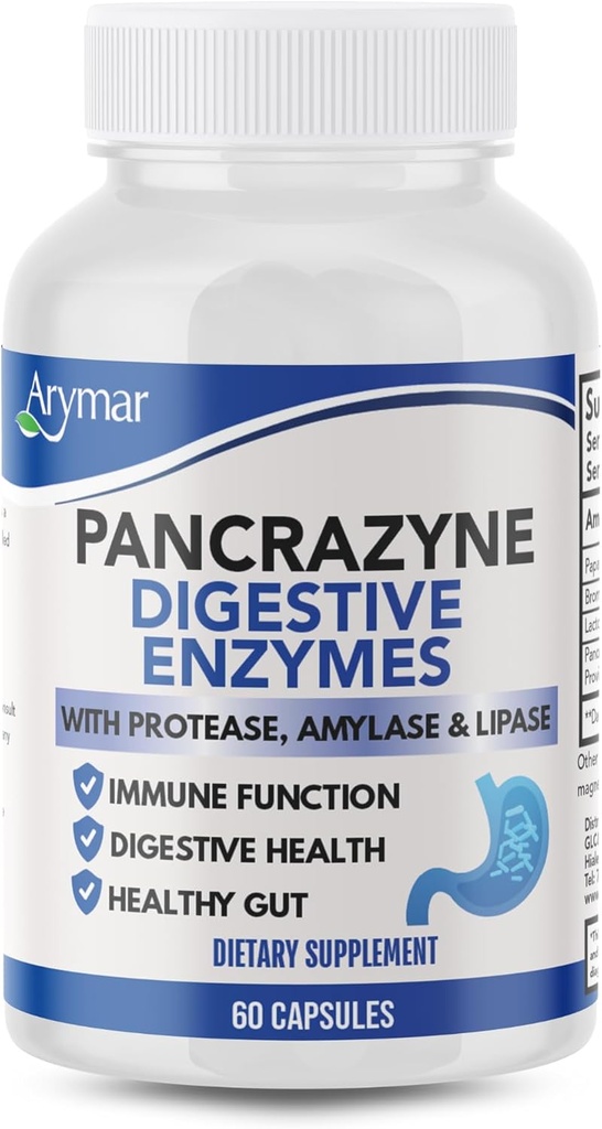 Arymar Pancralyne Prograzyne, Enzymes Digeptical with Amylase, Protease, Lipase & Lacgaciillus, Gut Health & Digetical Suppplemen, 60 Capsules