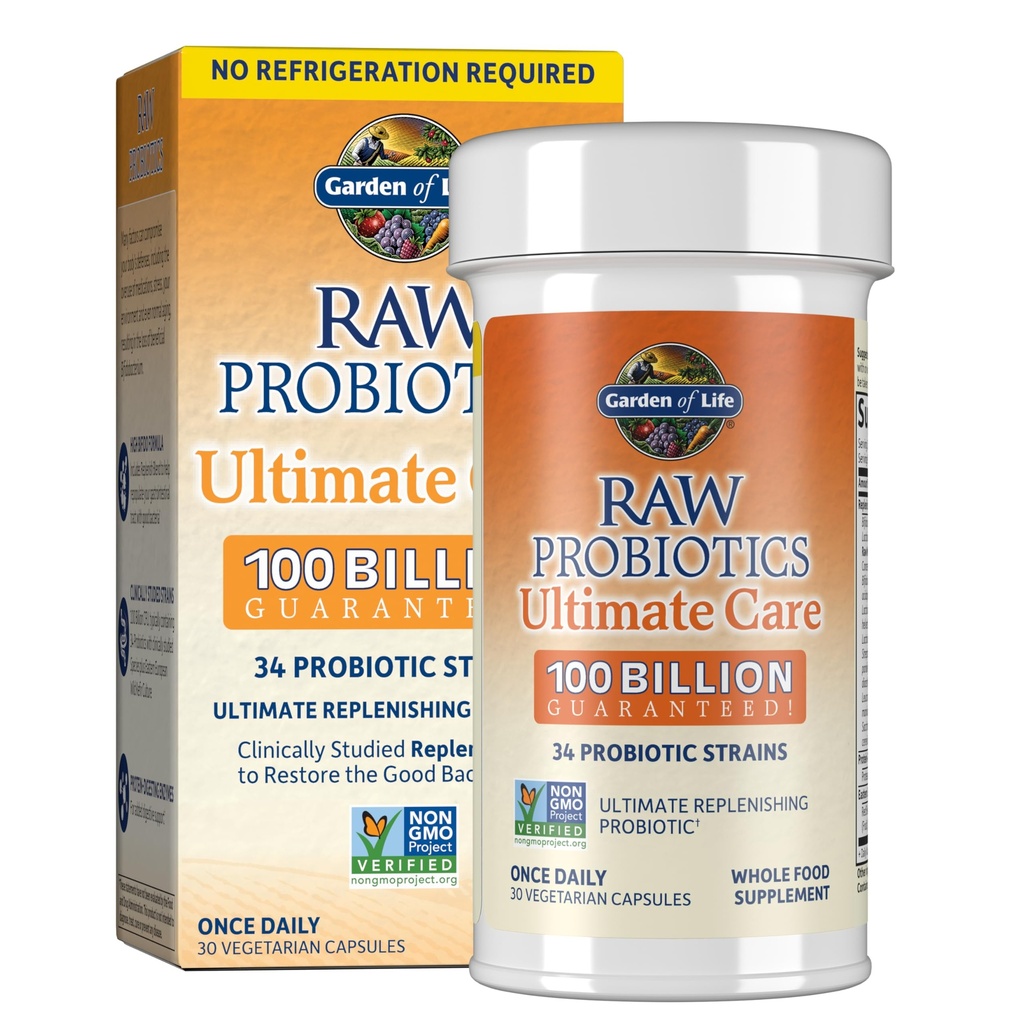 Garden of Life Raw Progories for Women and Men with Digetical Enzymes, 100 Milyar CFU, Clinical Studied Strains, Shelf Stable, 30 Kapsul