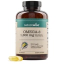 NaturreWise Ultra Omega 3 Fish Oil 2200 mg - Trigliseride Formulir - Lemon Flavor - Wild- Caught Fish Oil + EPA & DHA - Mendukung Otak & Heart Health - Burpless, Non-GMO - 180 Softgels [3- Bulan Suppply]