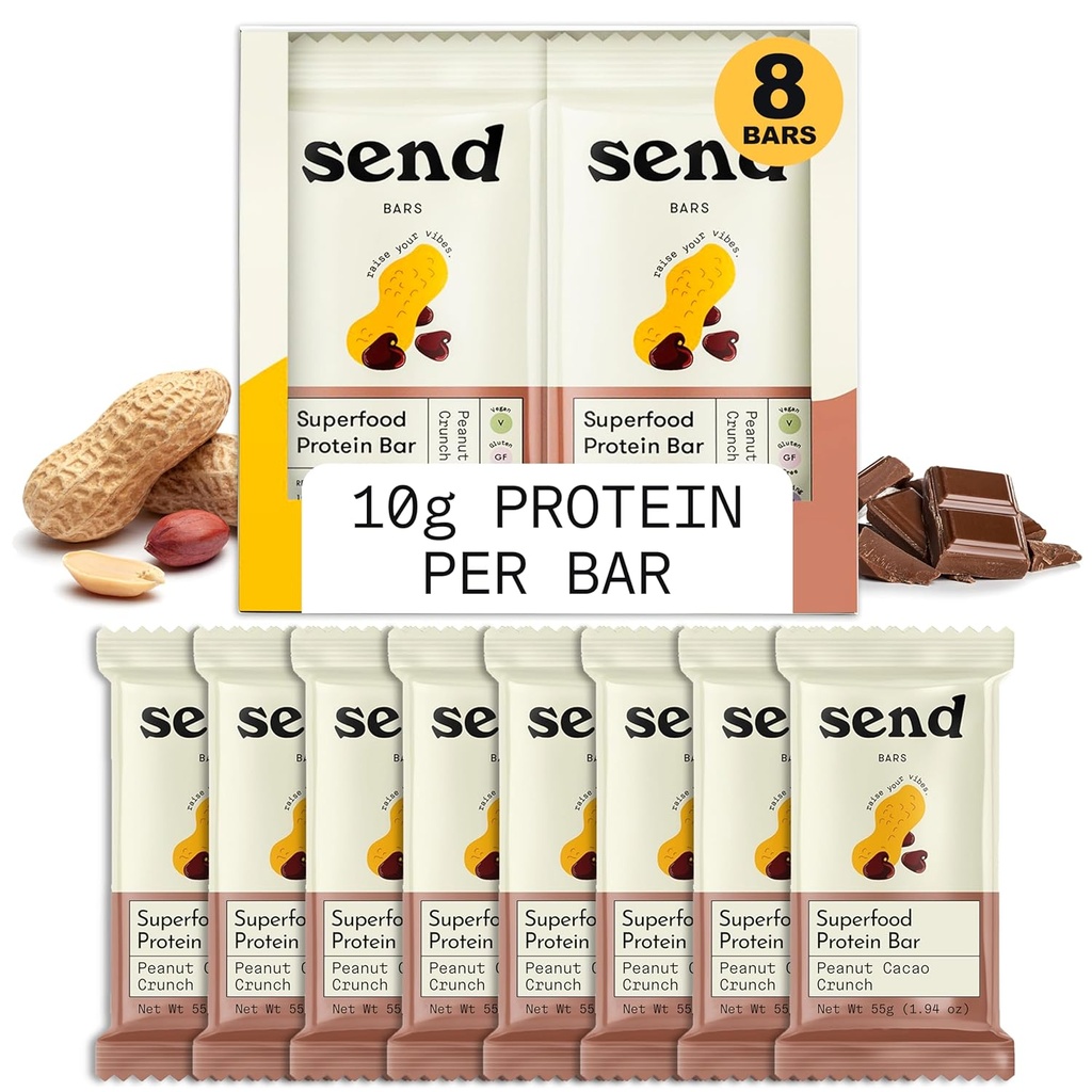 Kirim Tanaman Bars - berbasis Vegan Protein sehat Bars, Dengan Hijau (Cacao Kacang Crunch, 8 Bars) - Hanya Real Ingredians, Nol Ditambahkan Gula, Bebas Gluten- Bebas, Dairy-Free
