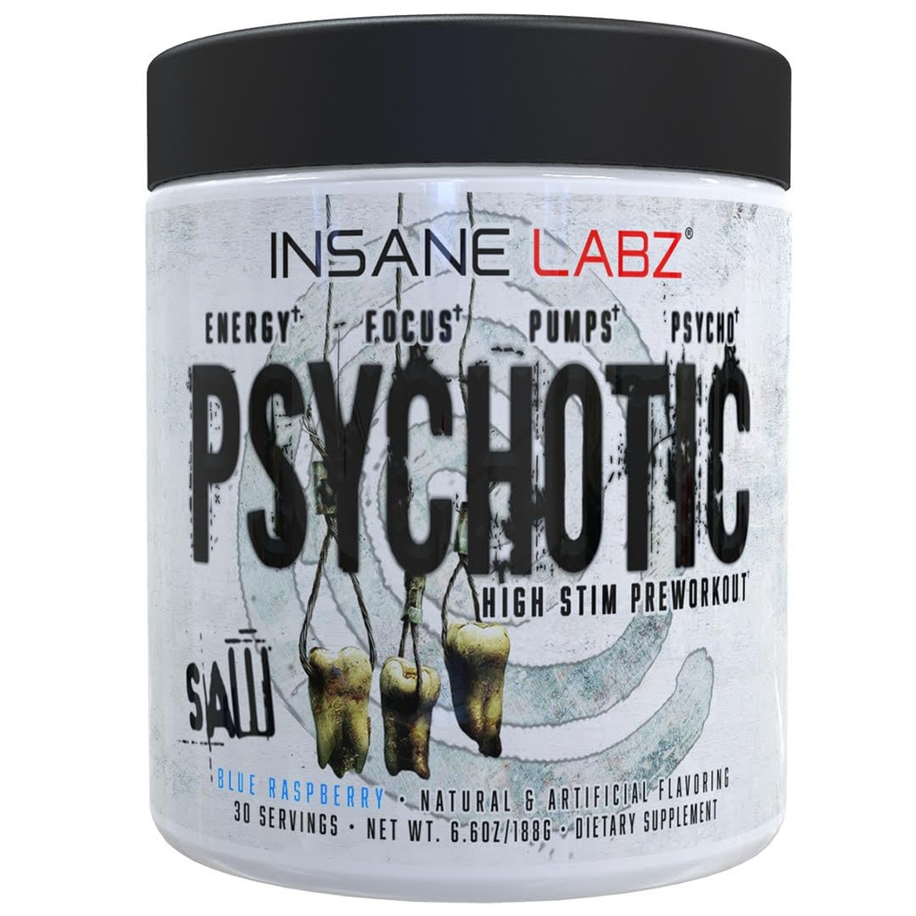 Insane Labz Psychotic saw, Powder Pre Stim Stik-Offout dengan OxyGold dan AMPlbei ®, Extreme Lasting Energy dengan Teacrine ®, Fokus dengan CognitIQ ® dan Endurance (30 Servings (Paket 1), raspberry Biru)