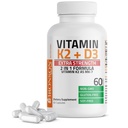 Bronson Vitamin K2 (MK7) dengan D3 Extra Strength Supplement Bone Health None-GMO Formula 10.000 IU & 120 mcg MK-7 Mudah untuk Swallow D K, 60 Capsules