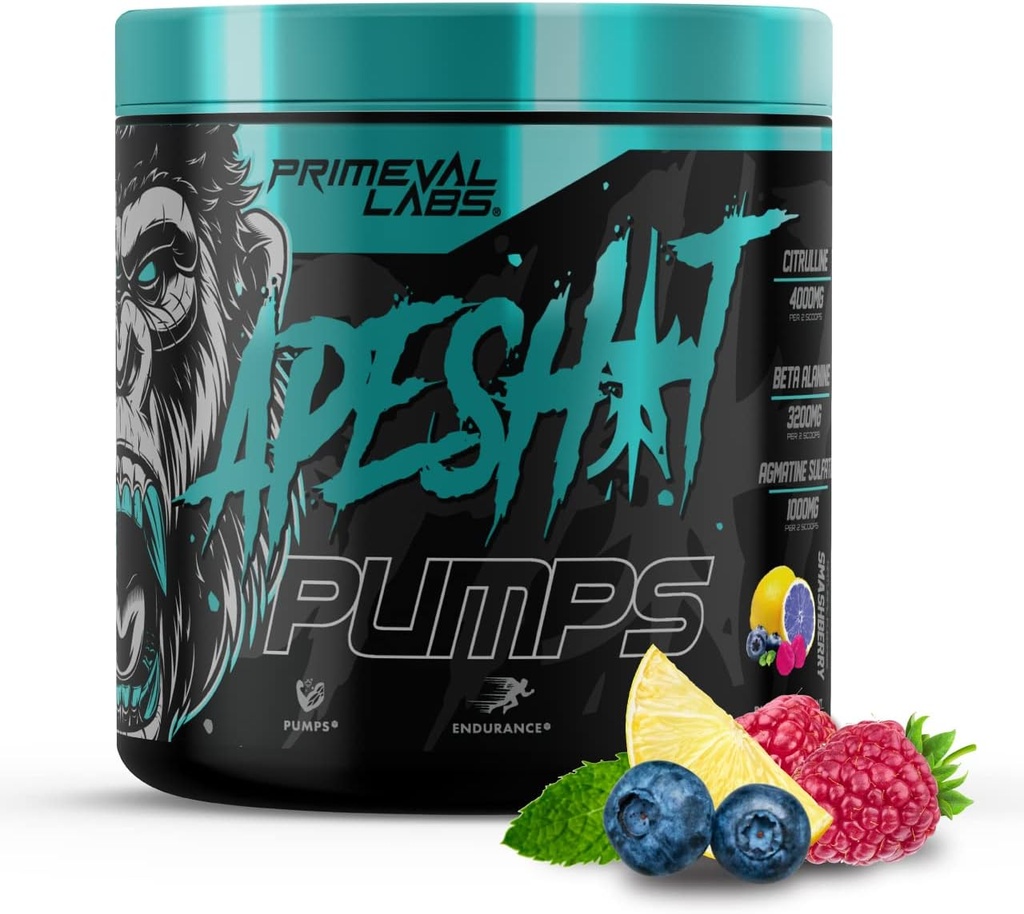 Pimps Preworkout Powder Primeval Lab Primeval for Men and Women 40 Serving, Smashberry 124; Caffeine Free 124; Nitric Oxide Pompa Pre Workout Energy Shing, Intense, Beta Alanine, L Citrulline