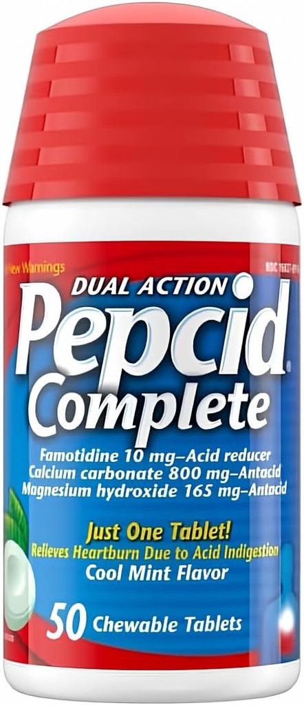 Pepcid Complete Acid Reducer + Antax Chewable Tablet, Cool Mint Flavor, 50 count by Pepcid Complete (pack of 1)