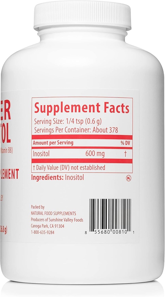 Sunshine Valley ® Super Inositol, Vitamin B8 Beating Dietary Suplement, Suplemen Kesuburan Alam & PCOS, Keseimbangan Hormonal & Sehat Ovarian Fungsi Dukungan - 16 oz