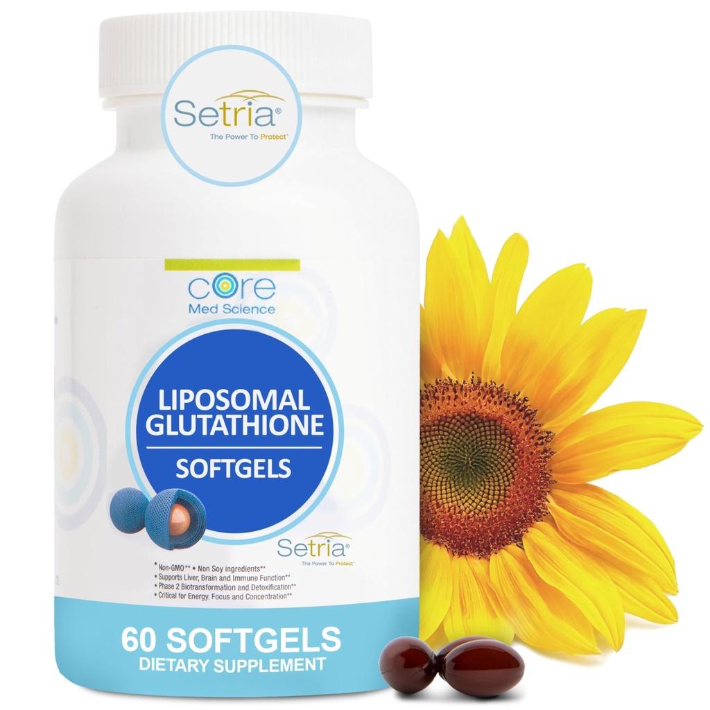 Core Med Science Lipomal Glutathione Suplement (500mg, 60 Softgels) - Pure Reduced Setria with Phospholipid Complex - Antioksidant Suplemen Energi, dan Skin