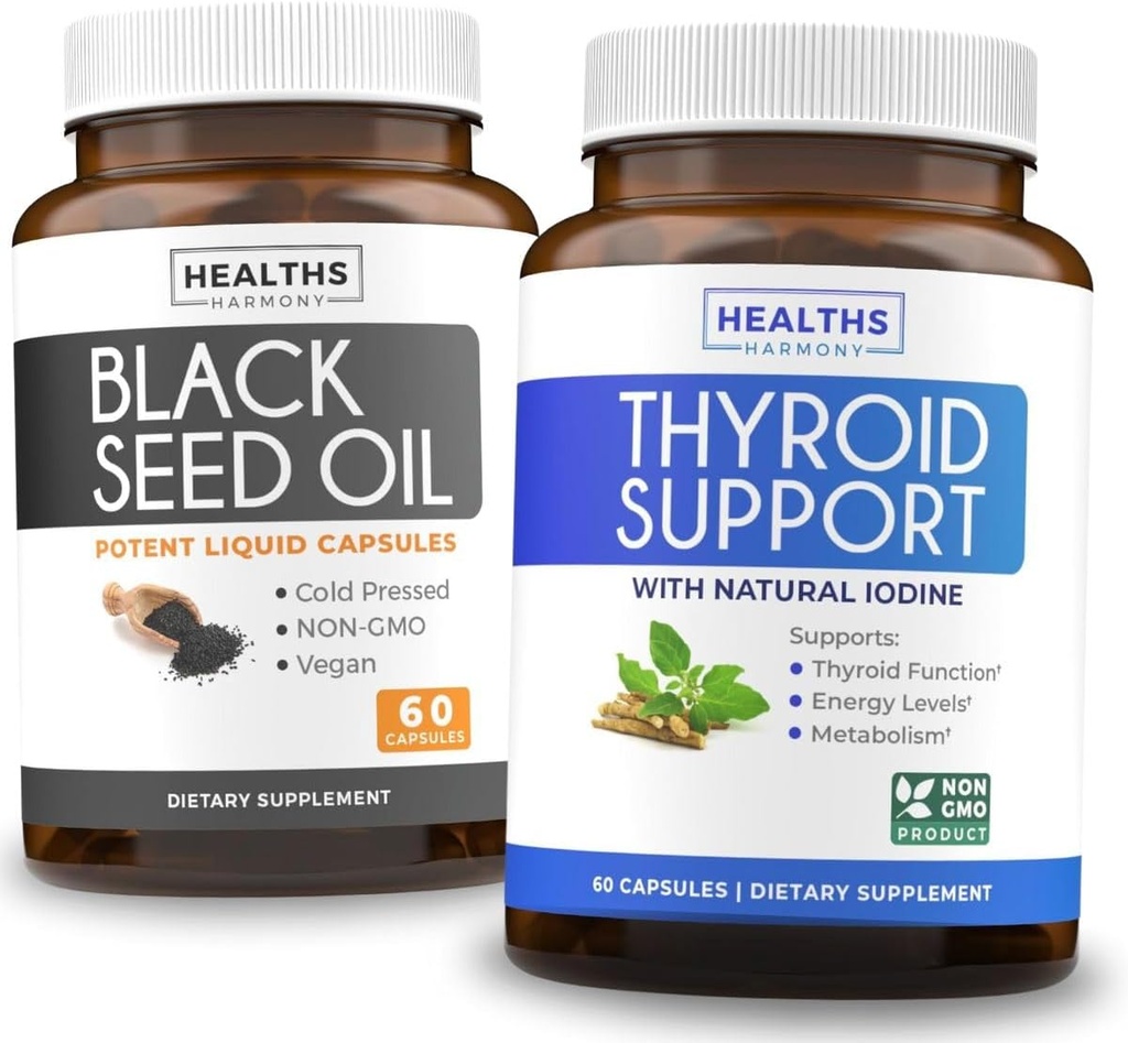 Dukungan Thyroid & Minyak Benih Hitam (1- Bulan Suply) Boost Benih Hitam - Thyroid Dukungan (60 Kapsul Kesehatan) Persediaan Kesehatan & Minyak Benih Hitam (60 Kapsul) Cold- Menekan Sativa Nigella - Non-GMO