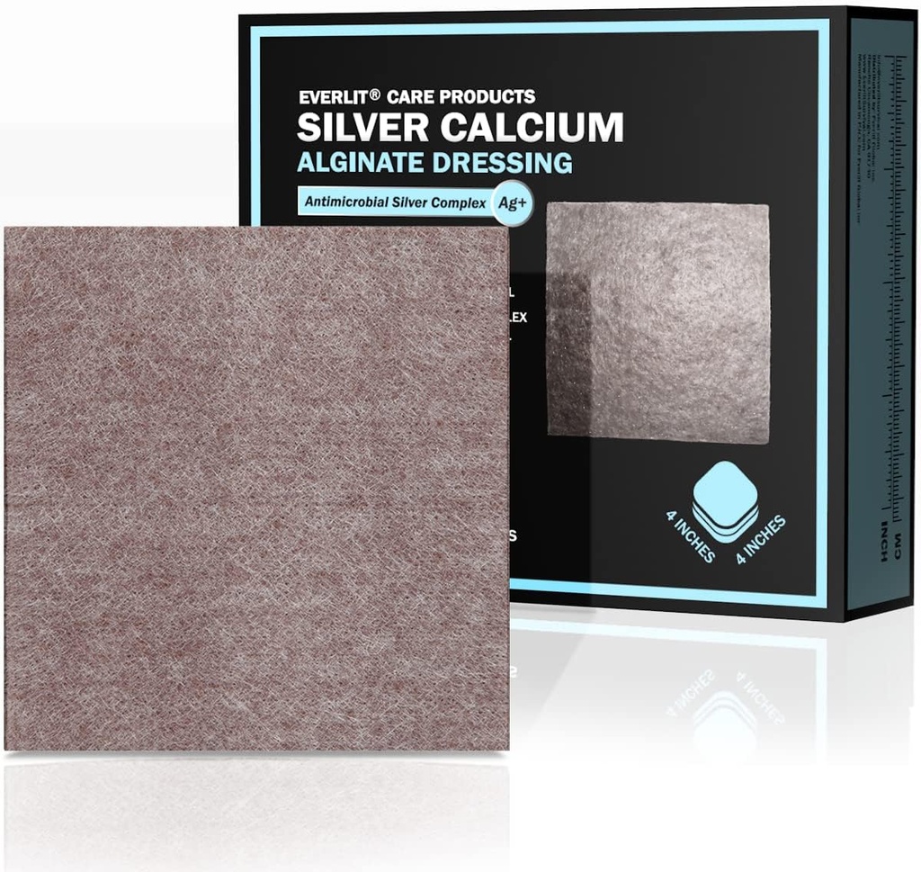 EVERIT AG Silver Calcium Alginate Wound Dressing 124; Absorbend Non-Stick Sterile Dressing Pad 124; Gentle Hemostatic Gaze dengan Natural Gelling Fiber for Wound Care (4 "x 4" Aver4 ")