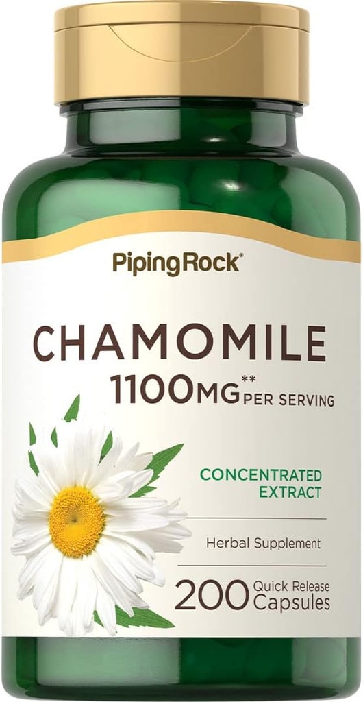 Piping Rock Chamomile Extract Capsules 11100mg 124g; 200 Pil 12.4; Herb Tambahan 124; Gluten Bebas, Non- GMO