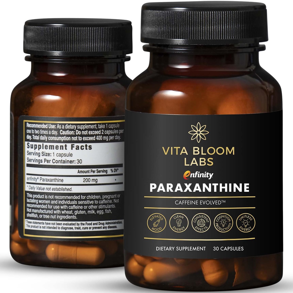 Enfinity Paraxanthy Capsules, Clean Energy & Focus, Caffeine Alternative 124; 200 mg per Capsule 12.4; 30 Capsules per Botol 124; Formulated in USA, GMP Cerfied, Nun-GMO, Kosher
