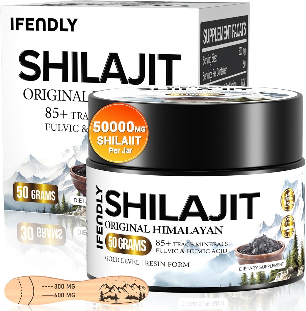 Shilajit Resin, Shilajit for Men & Women, Shilajit Organik - 600mg Potency Gold Grade, dengan 85 + Trace Minerals, Fulvic & Humic Acid, for Stamina, Imunity & Power (50g)
