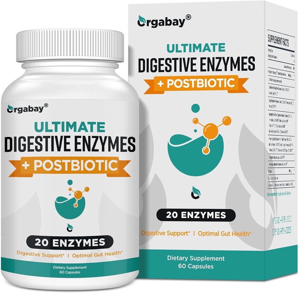 Enzymg Digetical Organically 1000mg dengan Postboles, 20 Enzyme Blend for Bloating, Optimal Ditrables dan Gut Fungsi, 60 Veggie Ctsules