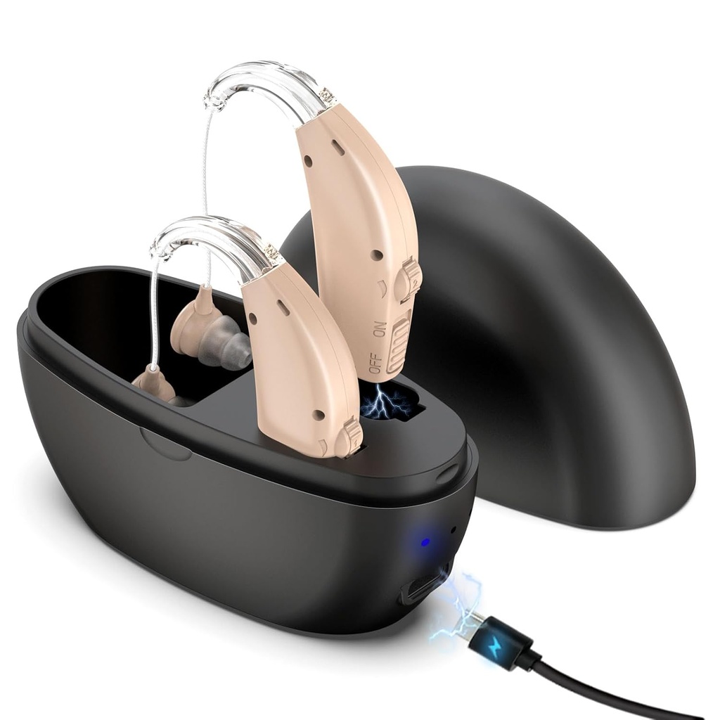 Hearing Aids for Seiors, T Testrust Rechargable Hearing Aids Digital, Behind The- Ear BTE Eids, Dewaty Sound Amplification Devices with Noise Reduction, Save for Hearing Loss, OTC, 1 Pair