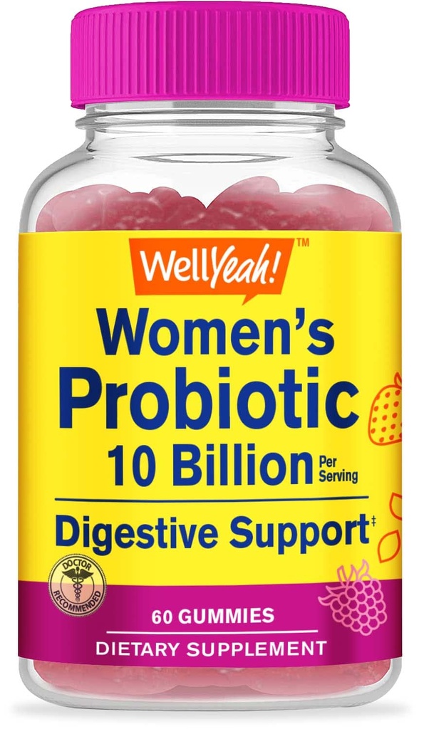 Provinsi WellYeah untuk Perempuan Gummies - 10 Milyar CFU - untuk Dukungan Digetical, Kesehatan Gut, dan Dukungan Kesehatan Feminin - Flavors Natural Sourced - Vegan, Delayed Rilis Women Probiotic - 60 Gummies
