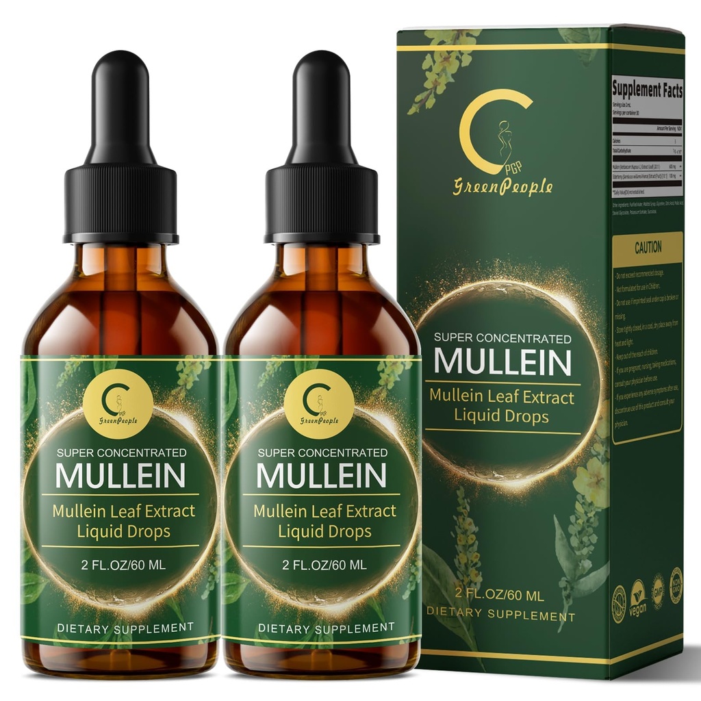(2 Pack) Mullein Drops for Lungs - High Potency Mullein Extract for Lung Detox & Cleanse, Dukung untuk Repiratory, Imune, Sistem Digetro, Natural Mullein Liquid Tincture, Non-GMO, 4 FL OZ