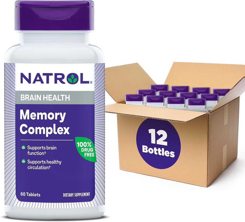 Kompleks Memori Natrol dengan Ginkgo Biloba 120mg dan B Vitamin, Tambahan Dietary untuk Kesehatan Otak dan Memori Dukungan, 60 Tablet, 30 Hari Supply (Paket 12)