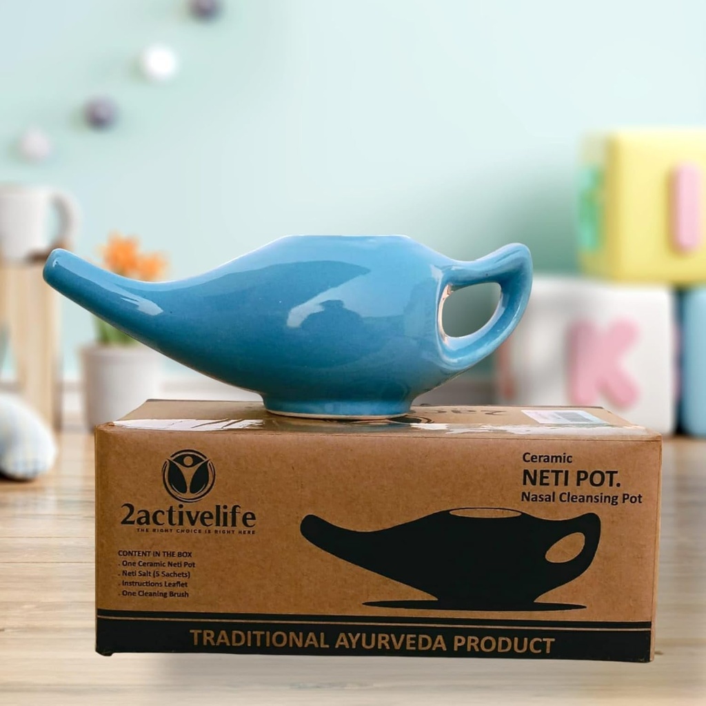 Yoga Neti Pot untuk Sinus & Contraffic Cleaning 124; Microwave dan Dishwasher Friendly 124; Leak Bukti Durable Ceramic Neti Pot 124; Nasal Wasting Ceramic - Biru