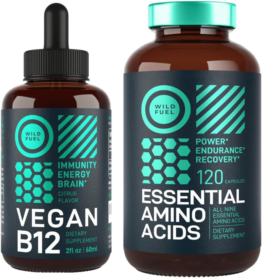 WILD FUEL Estial Amino Acid Suplement and Vegan Vitamin B12 Liquid Energy Bundle