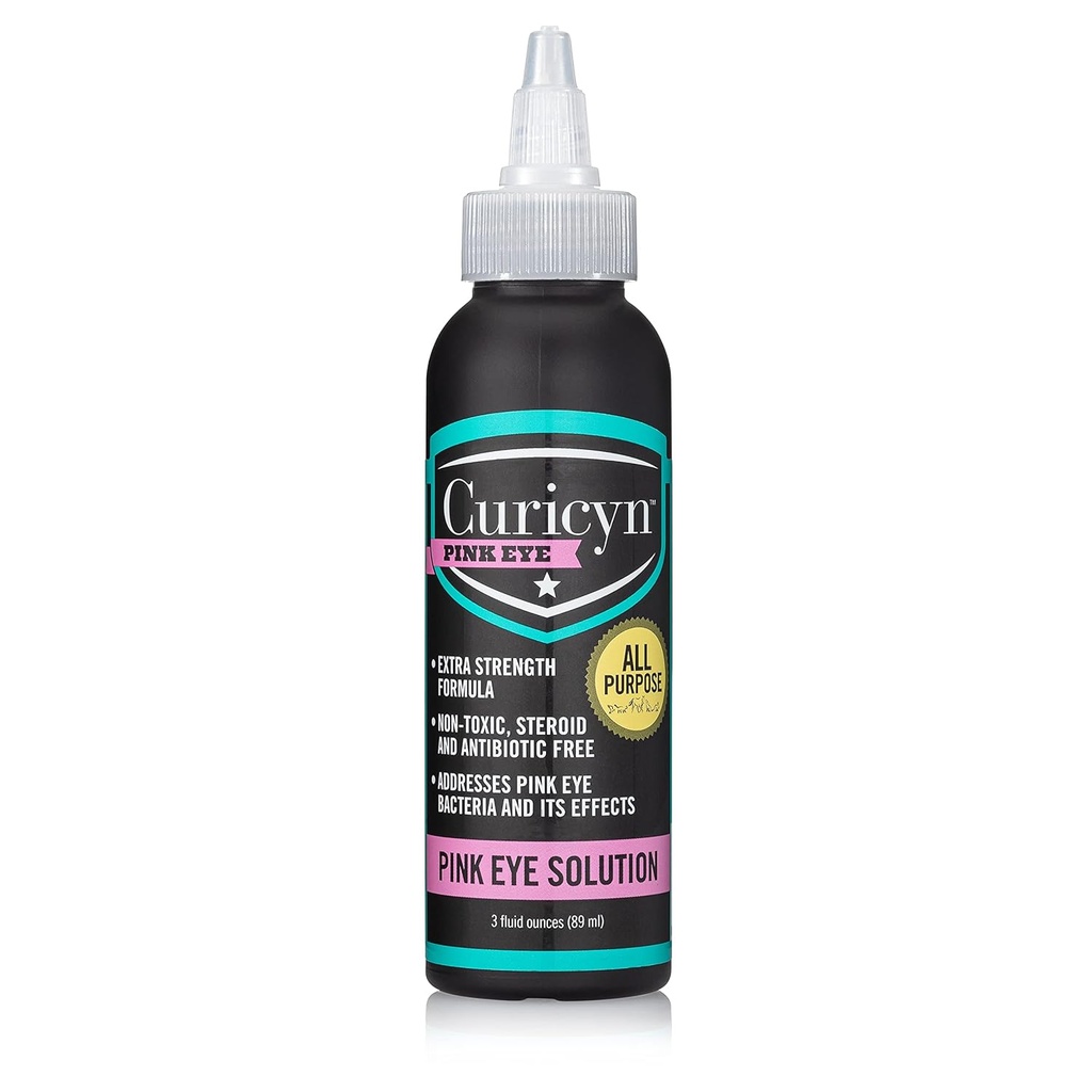 Curicyn Pink Eye Solution (3 oz), Dog Eye Drops, Conjunctivitis Eye Drops for Dogs, Cats, Liveal and Horses, Dog Eye Wash with Purified Analyte, Safe and Soothing Dog Eye Drops for Infeksi