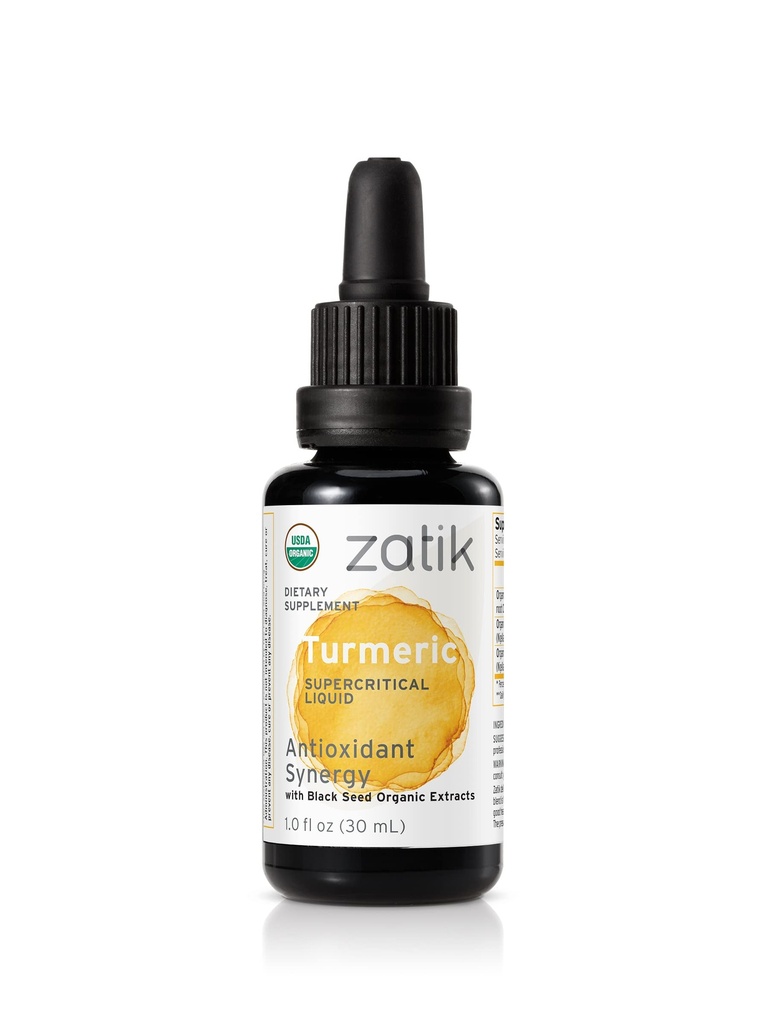 Zatik Nabal - Turmeric Supercritic Liquid Synergy dengan Black Seed Organik Ekstrak CO2, Antioksidant, Cold Pressed, Unfure Oil, Vegan, Non- GMO, Organik, 1.0 fl oz.