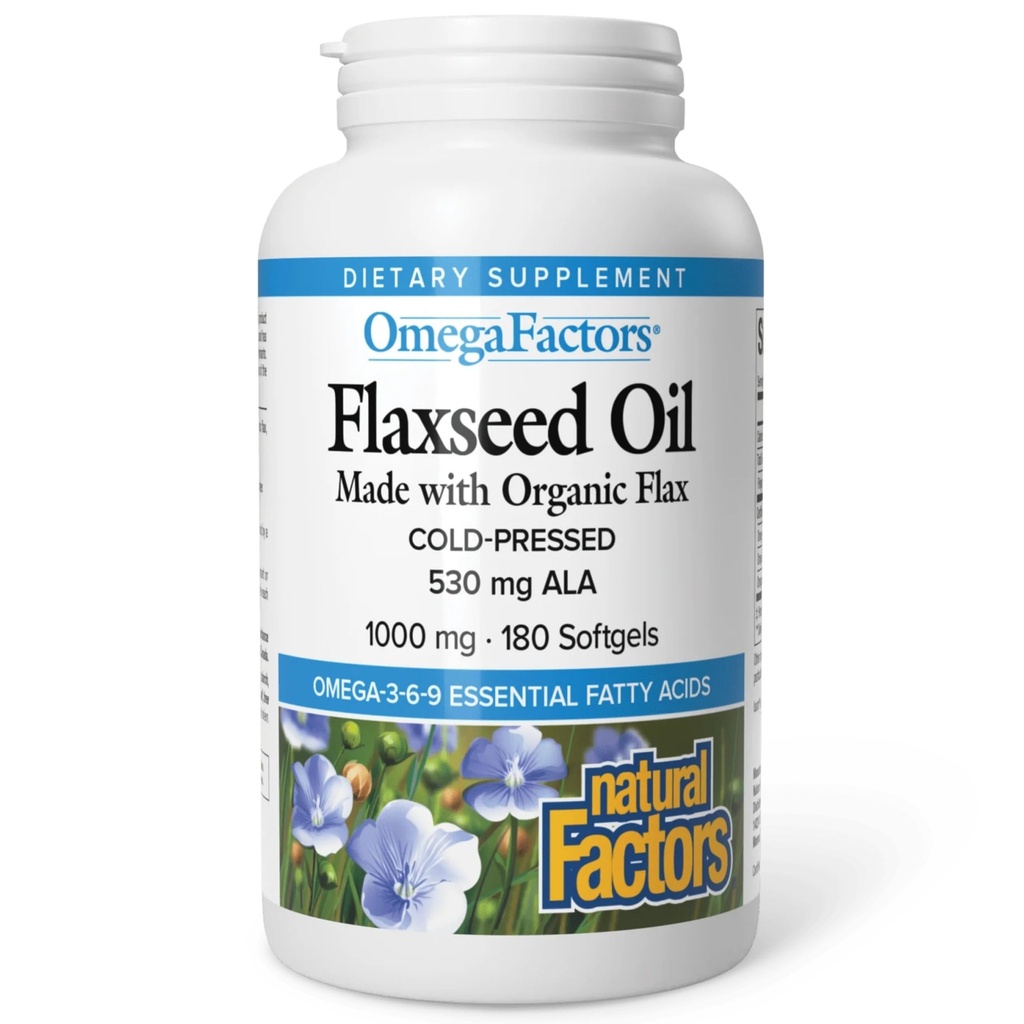 Omega Factors by Natural Factors, Flaxseed Oil, Supports Overall Health with Omegaga-3, 6 and 9 Fatty Acids, 180 softgels (180 porsi)