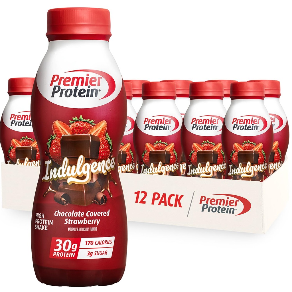 Premier Protein Industri Protein Shake, 30g Protein, 3g Sugar, Chocolate Tercakup Strawberry, 11.lf oz, Paket 12
