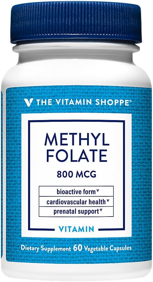 The Vitamin Shoppe Methylfolat for Women 's Health - Prenatal Dukung & Baby Development - 800 MCG (60 Vegetable Capsules)
