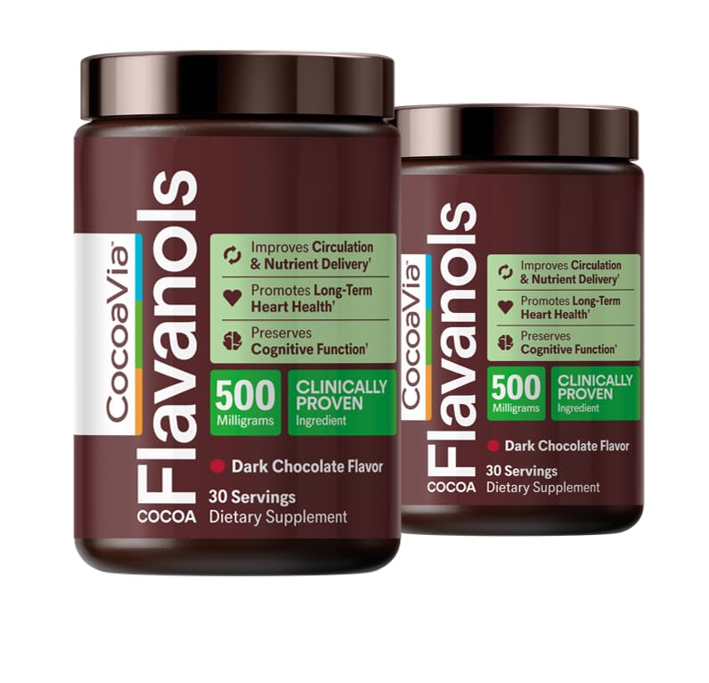 CocoaVia Cardio Health Cocoa Powder, 60 Serbuk, 500mg Cocoa Flavanolas, Dukungan Kesehatan Jantung, Boost Nitric Oxide, Sirkulasi Terkuat, Energi, Pretraining, Vegan, Dark Chocolate Cacao