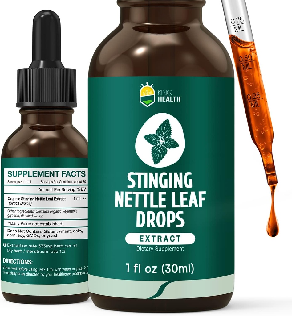 Stinging Nettle Tincture, Organic Nettle Leaf Extract Liquid, 98% Absorpsi, Vegan, Non-GMO, Gluten Free, Alkohol Free- 1 Fl Oz