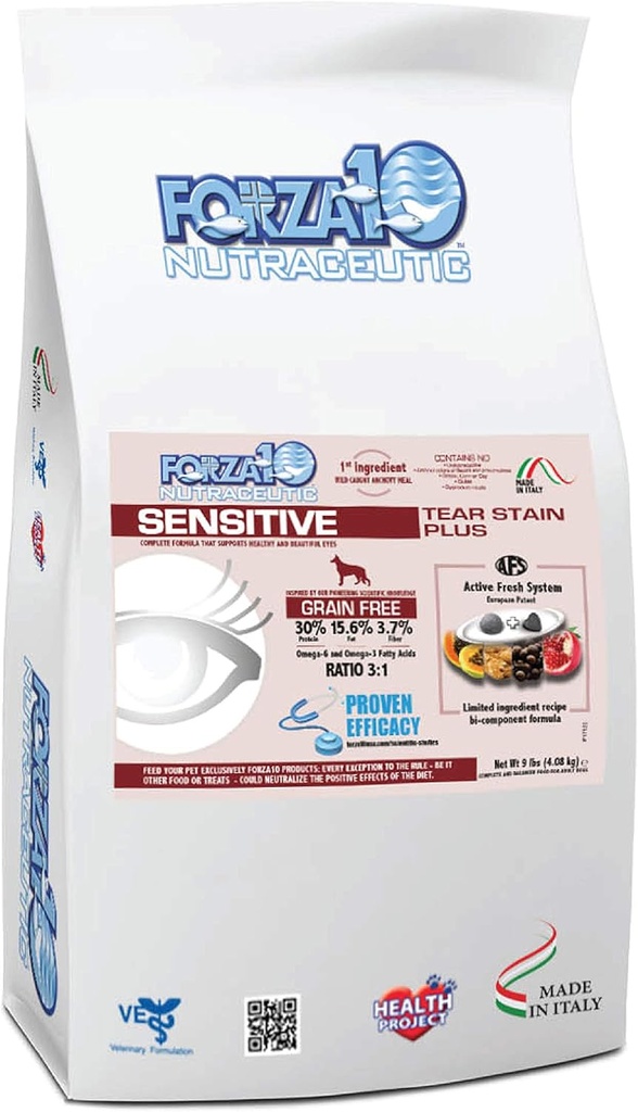 Forza10 Sensitive Tear Sein Free Dry Dog Food, Healthy Dog Food Formulate to Reduced Dog Tear Stain, Dog Eye Care and Tear Stein Remover (9 Pounds)