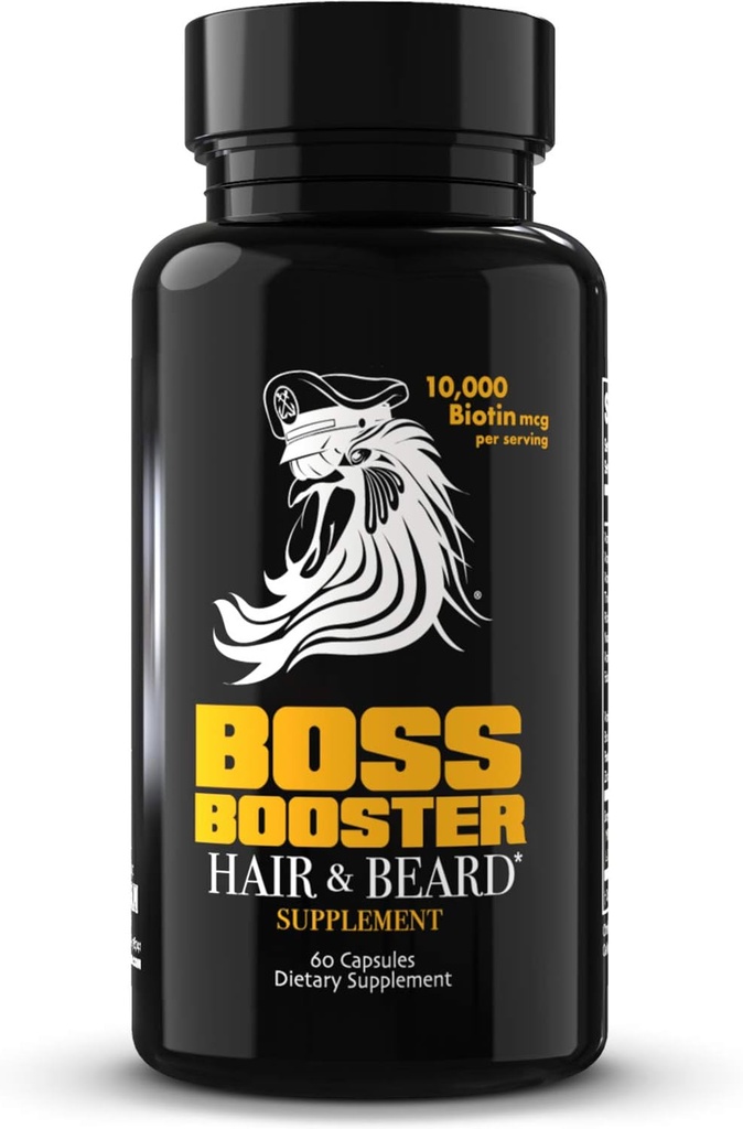 Bossman Boss Booster Supplemen - 60 Kapsules - MSM dan 10.000 MCG Biotin Beard Growth Vitamin untuk Pria - 30- Day Suppply