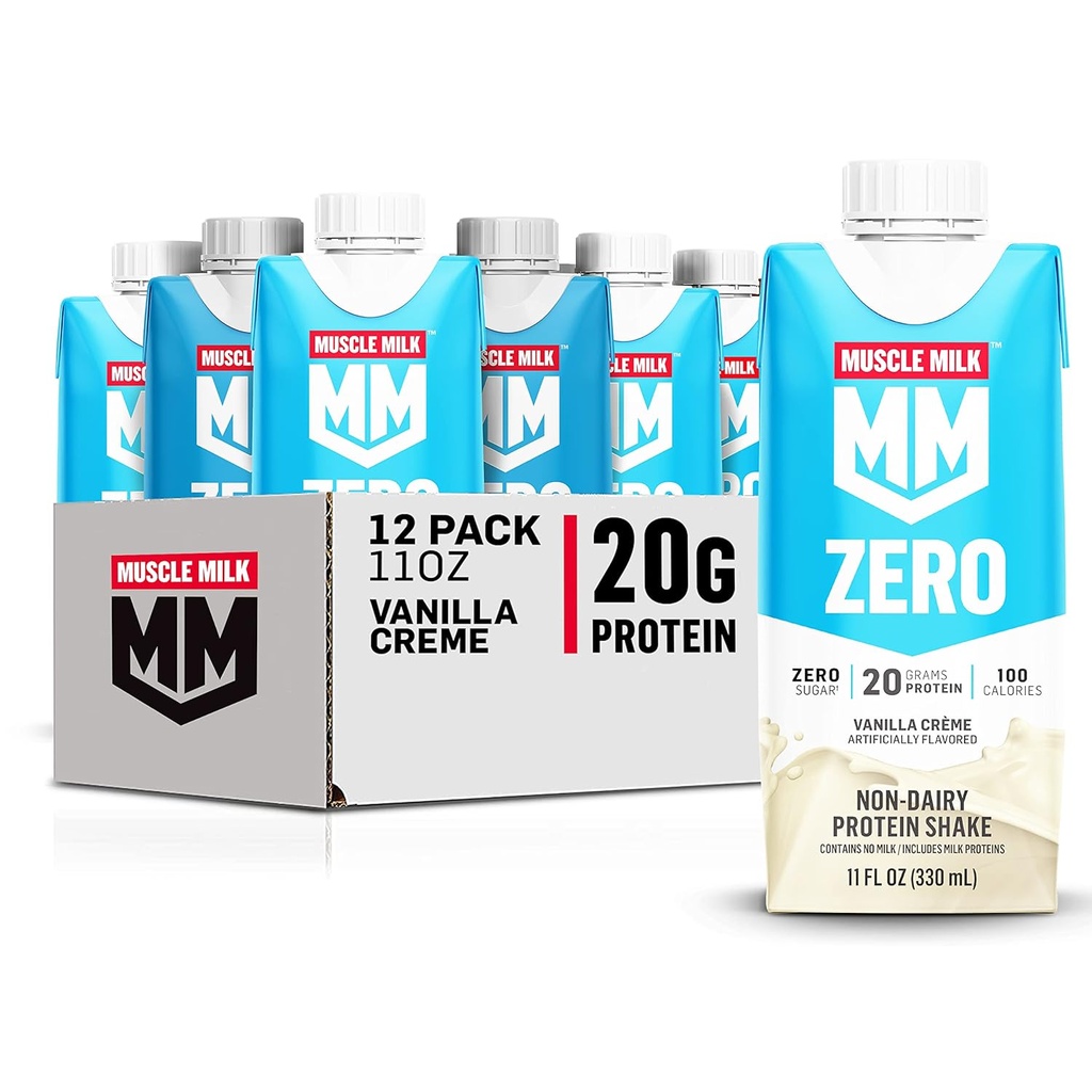 Muscle Milk Zero Protein Shake, Vanilla Crème, 11 Fl Oz Carton, 12 Pack, 20g Protein, Zero Sugar, 100 Calcium, Vitamin A, C & D, 4g Fiber, Energizing Snack, Packating May Vary, 12 Count (Paket 1)