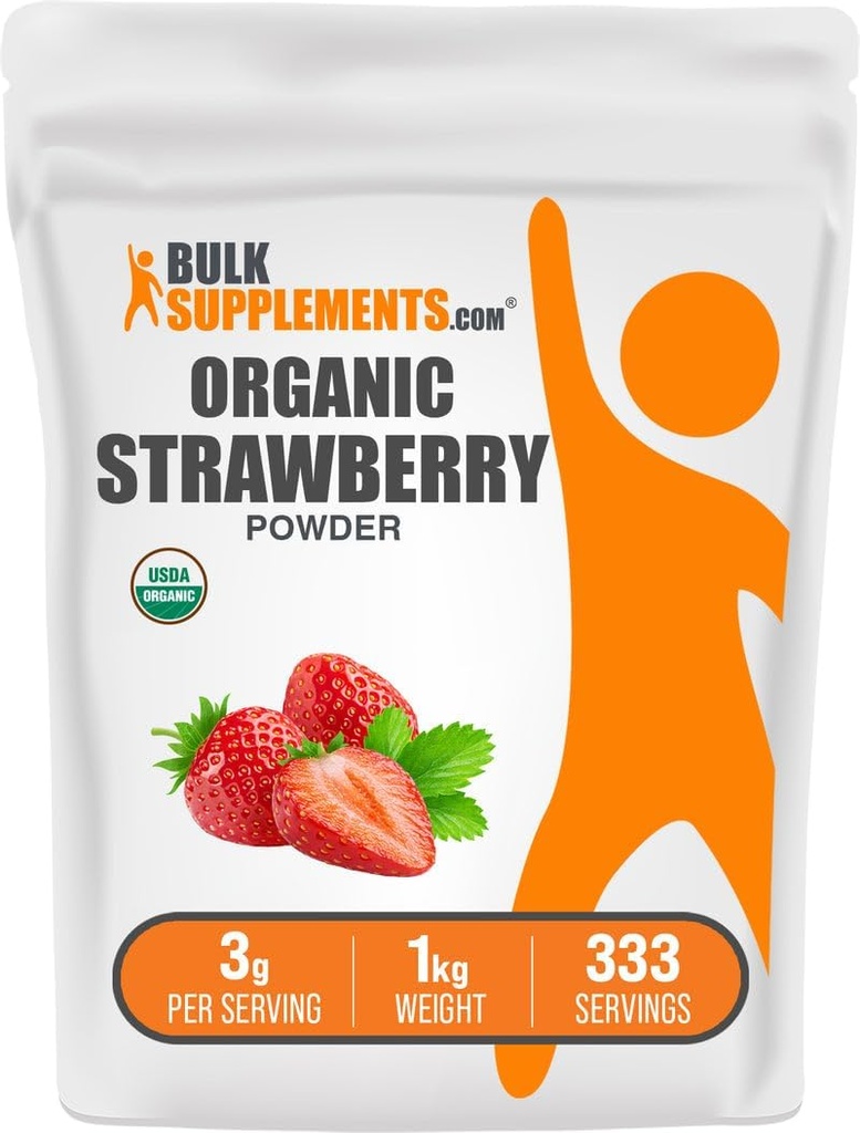 BulkSuplements.com Organic Strawberry Powder - Fruit from Organic Strawberry - No Sugar Added & Gluten Free, 3g per Serving, 1kg (2.2 lbs) (Pack of 1)