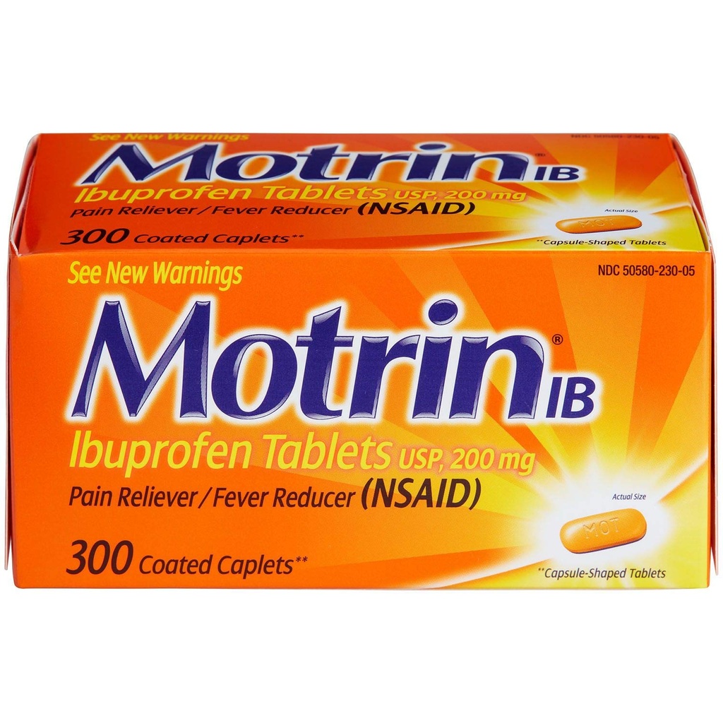Motrin Ib Ibuprofen Tablets Pain Fever Reliever: 300 Caplets berlapis