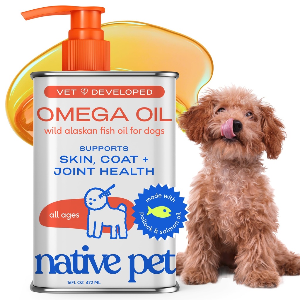 Minyak ikan Pet Omega 3 asli untuk Anjing & Kucing - Memproyekes Sehat Skin, Mantel Shiny, & Strong Joints - Dibuat dengan Minyak Salmon Liar Alaska untuk Anjing - Tasty, Seram Omega 3 6 9 Liquid Suplemen - 16oz