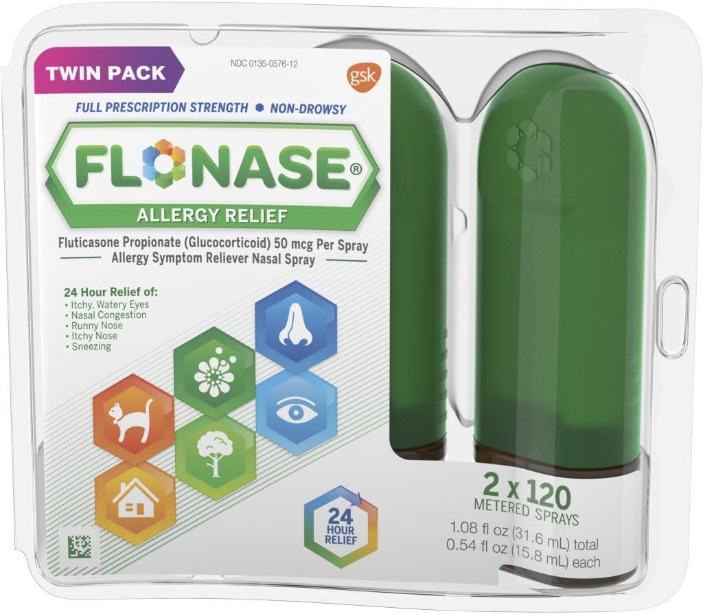 Flonase Allergy Relief Nasal Spray, 24 Hour Non Drowsy Algergy Medicine, Metered Nasal Spray - 0.54 Fl Oz (Paket 1)