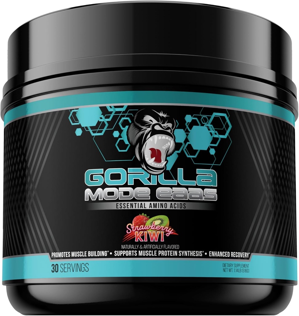 Gorilla Mind Estically Amino Accids untuk Mendukung Gedung Muscle, Pemulihan Enhanced, dan Synthesis Protein, Gunakan Sebelumnya, During, atau Setelah Kerja Anda, 453 Grams (Strawberry Kiwi)